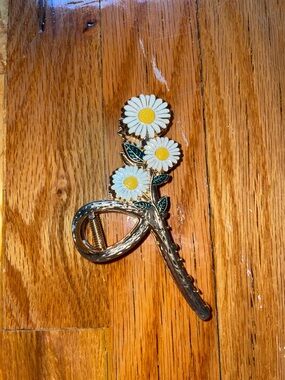 Gold Daisy Flower Hair Clip with White and Yellow Accents